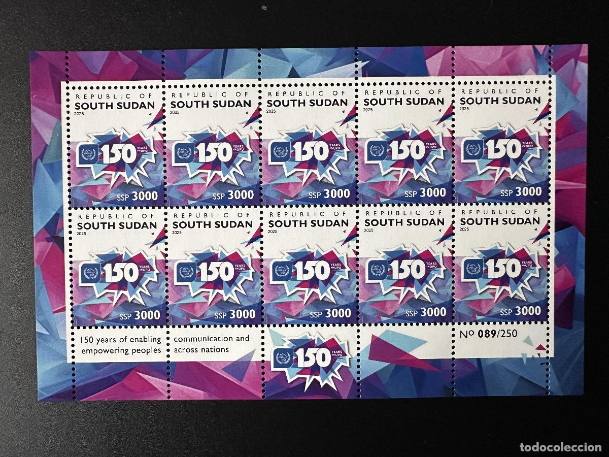 Sellos: Sud&aacute;n del Sur 2025 Mi.? M/S 150 a&ntilde;os | UPU Uni&oacute;n Postal Universal
