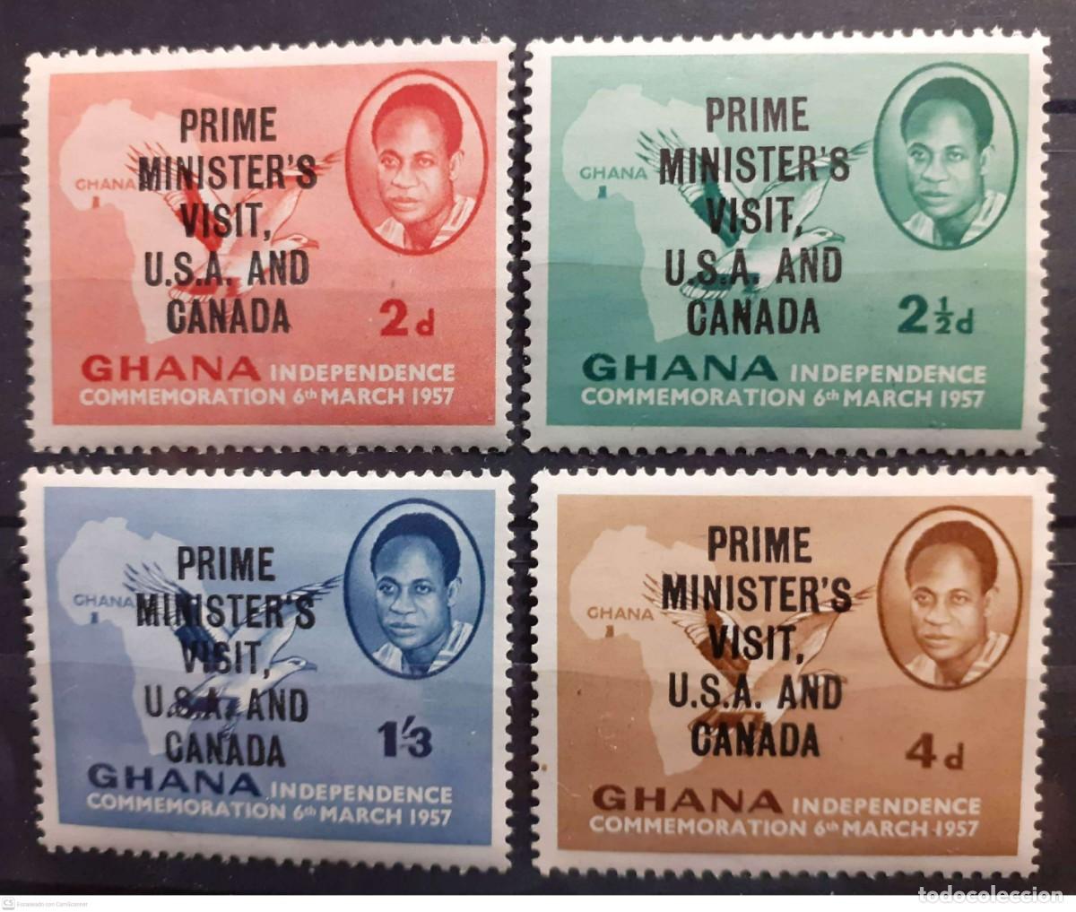 Sellos: GHANA n&ordm; 25/28* Visita del presidente Nkrumah a Estados Unidos y Canad&aacute;. Serie completa