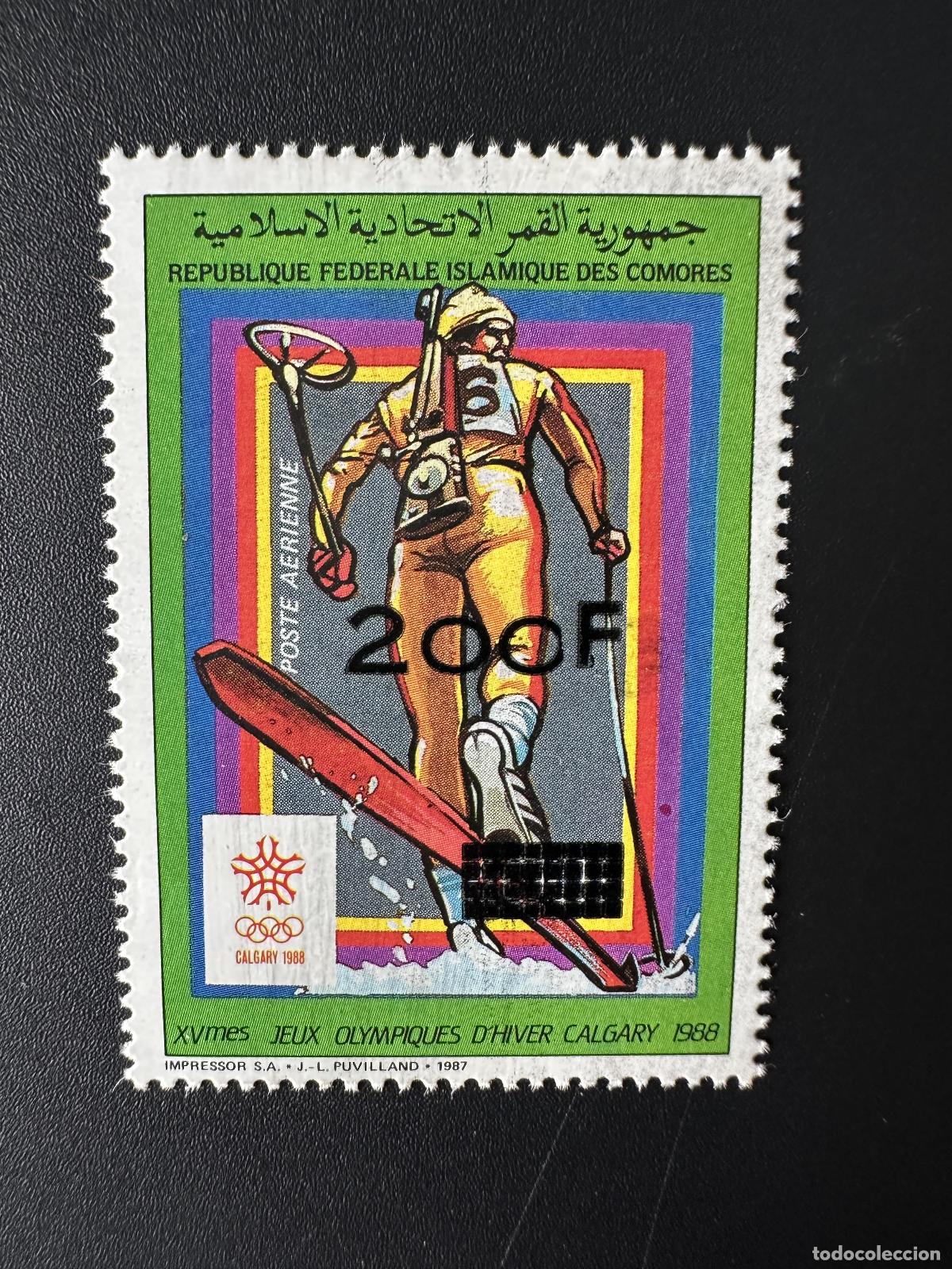 Sellos: Comoras 1996 Mi. 1176 200F 400F Juegos Ol&iacute;mpicos Invierno Calgary 1988 Esqu&iacute; sobrecargado
