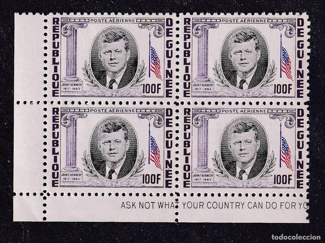Sellos: GUINEEE Yvert PA n&deg; 40 ** mort du pr&eacute;sident Kennedy en bloc de 4 coin de feuille