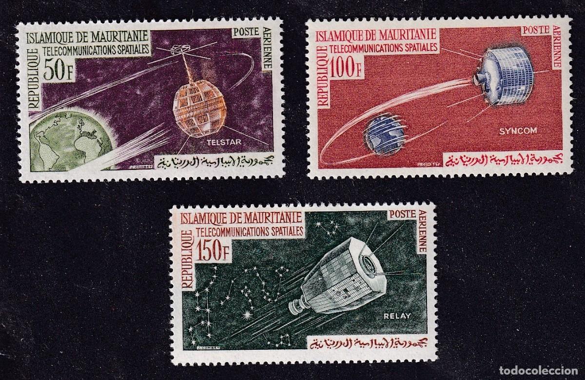 Sellos: MAURITANIE Yvert PA n&deg; 27 &agrave; 29 ** t&eacute;l&eacute;communications spatiales