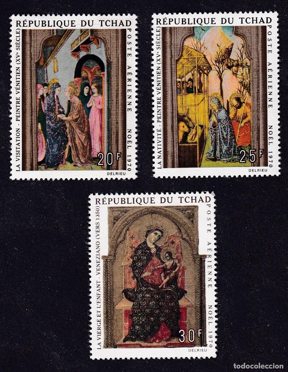 Sellos: TCHAD Yvert PA n&deg; 75 &agrave; 77 ** No&euml;l tableaux