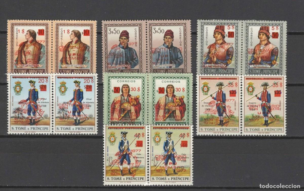 Briefmarken: TOME PRINCIPE 1977 SERIE 14 STAMPS MNH RED OVERPRINTED SURTAX CENTENARIO DE LA UPU