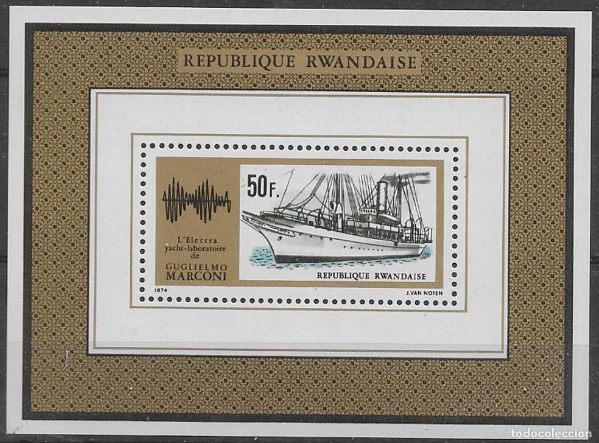 Sellos: RWANDA 1974 SHEET MNH L'ELETRA YATE LABORATORIO DE GUGLIELMO MARCONI BARCOS SHIPS BOATS BATEAUX