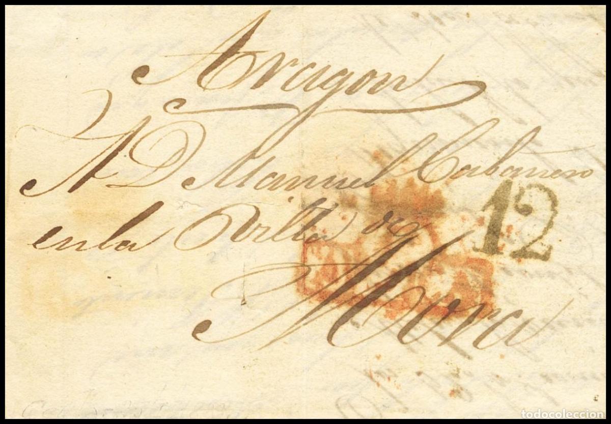 Francobolli: Otros apartados. Norte de Africa. 1833. CEUTA a MORA DE RUBIELOS (TERUEL). Marca C / AFRICA, en roj