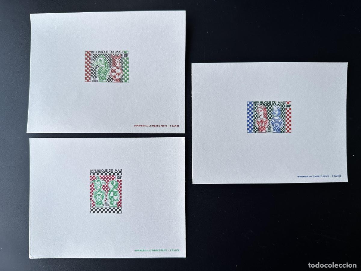 Timbres: Mali 1977 Mi. 595 - 597 piezas de ajedrez a prueba lujo patr&oacute;n tablero