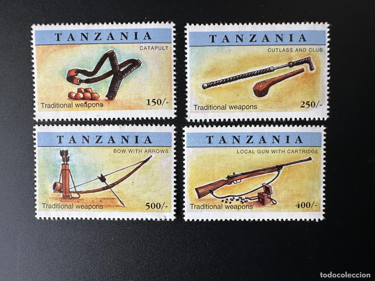 Sellos: Tanzan&iacute;a 1998 Mi. 2878 - 2881 armas tradicionales catapulta arco flechas fusil