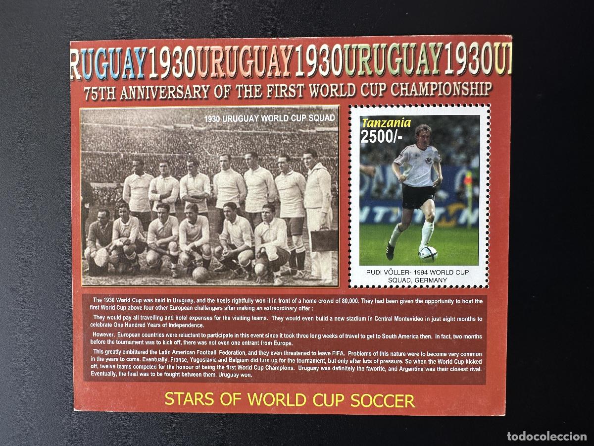 Sellos: Tanzania 2005 Mi. Bl. 583 Copa Mundial de F&uacute;tbol Uruguay 1930 Aniversario