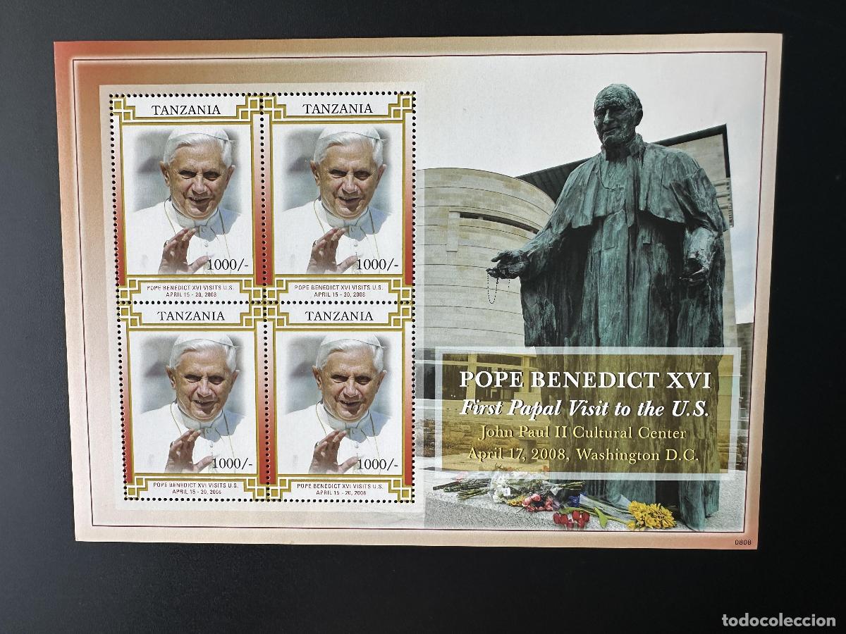 Sellos: Tanzania 2008 Mi. Bl. 4582 Primera visita papal del Papa Benedicto XVI a los Estados Unidos