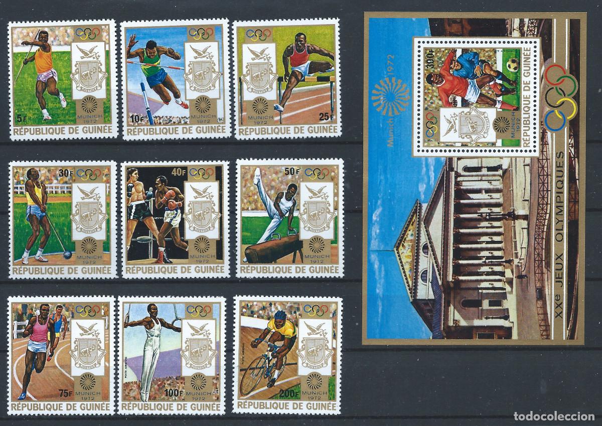 Sellos: Guin&eacute;e N&deg;470/76 + PA 105/6 + Bloc 25** (MNH) 1972 - J.O de Munich