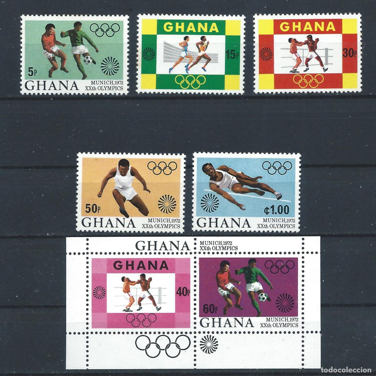 Sellos: Ghana N&deg;439/43 + Bloc 44** (MNH) 1972 - J.O de Munich