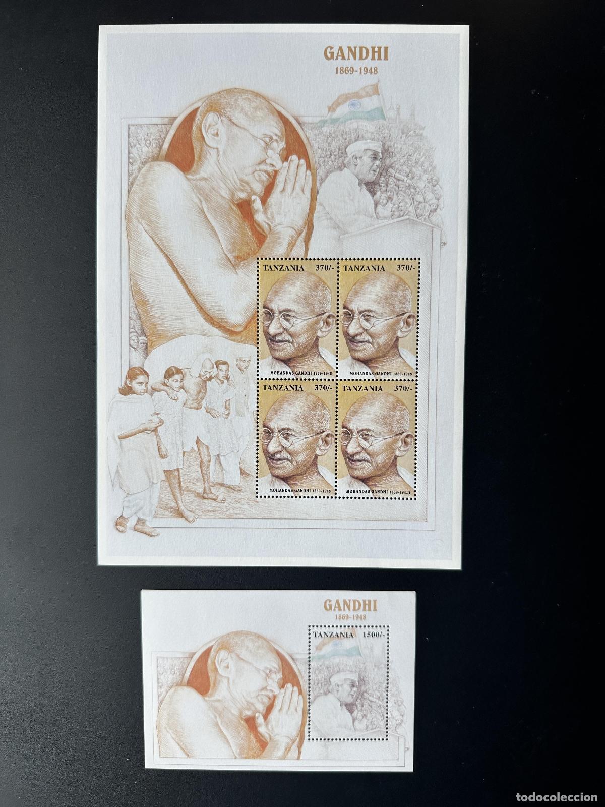 Timbres: Tanzania 1998 Mi. 3125 Bl. 420 Gandhi Mahatma Personalidad pol&iacute;tica India