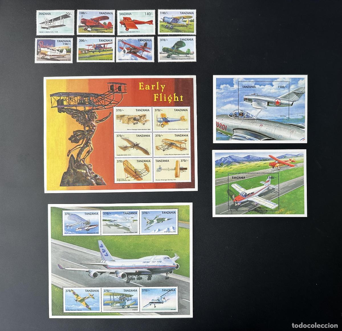 Timbres: Tanzania 1999 Mi. 3186-3205 Bl. 430-431 Aviaci&oacute;n Aeronave Historia de la