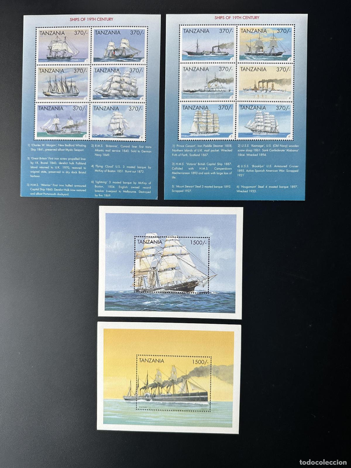 Timbres: Tanzania 1999 Mi. 3222-3233 Bl. 434-435 Barcos y veleros marinos 19&ordm;