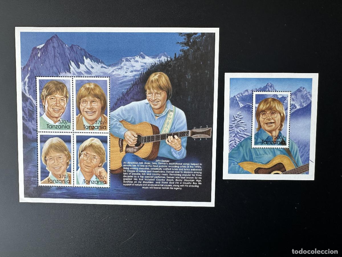 Sellos: Tanzania 1998 Bl.? John Denver guitarrista cantante de m&uacute;sica folcl&oacute;rica monta&ntilde;as