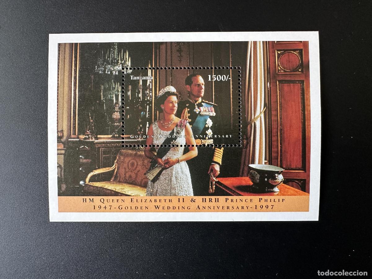 Sellos: Tanzania 1997 Mi. Bl. 365 aniversario de la realeza reina Isabel II boda real