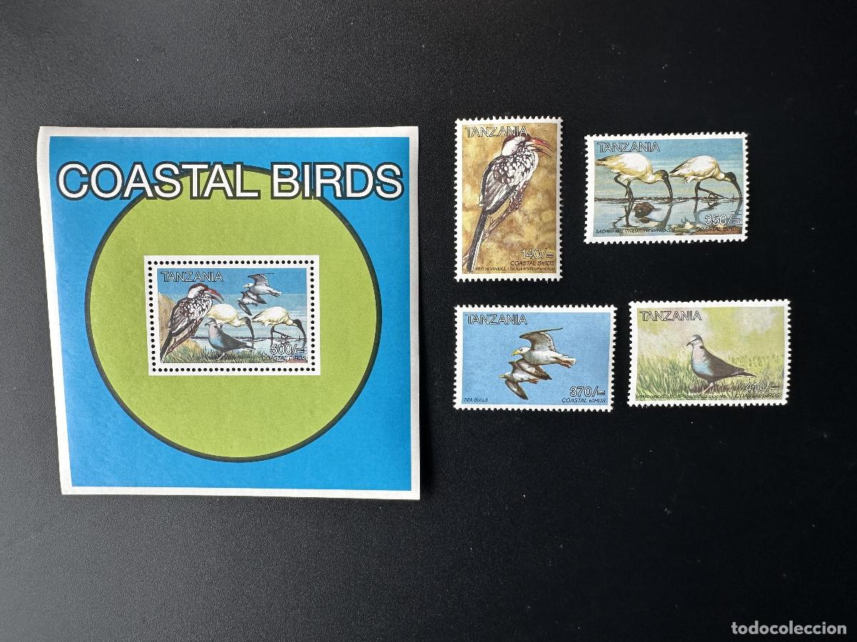 Sellos: Tanzania 1997 Mi. 2790 - 2793 Bl. 379 Aves costeras fauna marina naturaleza