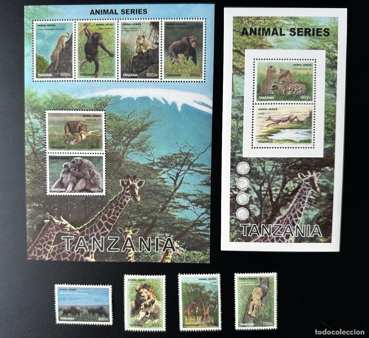 Sellos: Tanzania 2008 Mi. 4544 - 4553 Bl. 617 Fauna Animales Leopardo Mono Chimpanc&eacute;