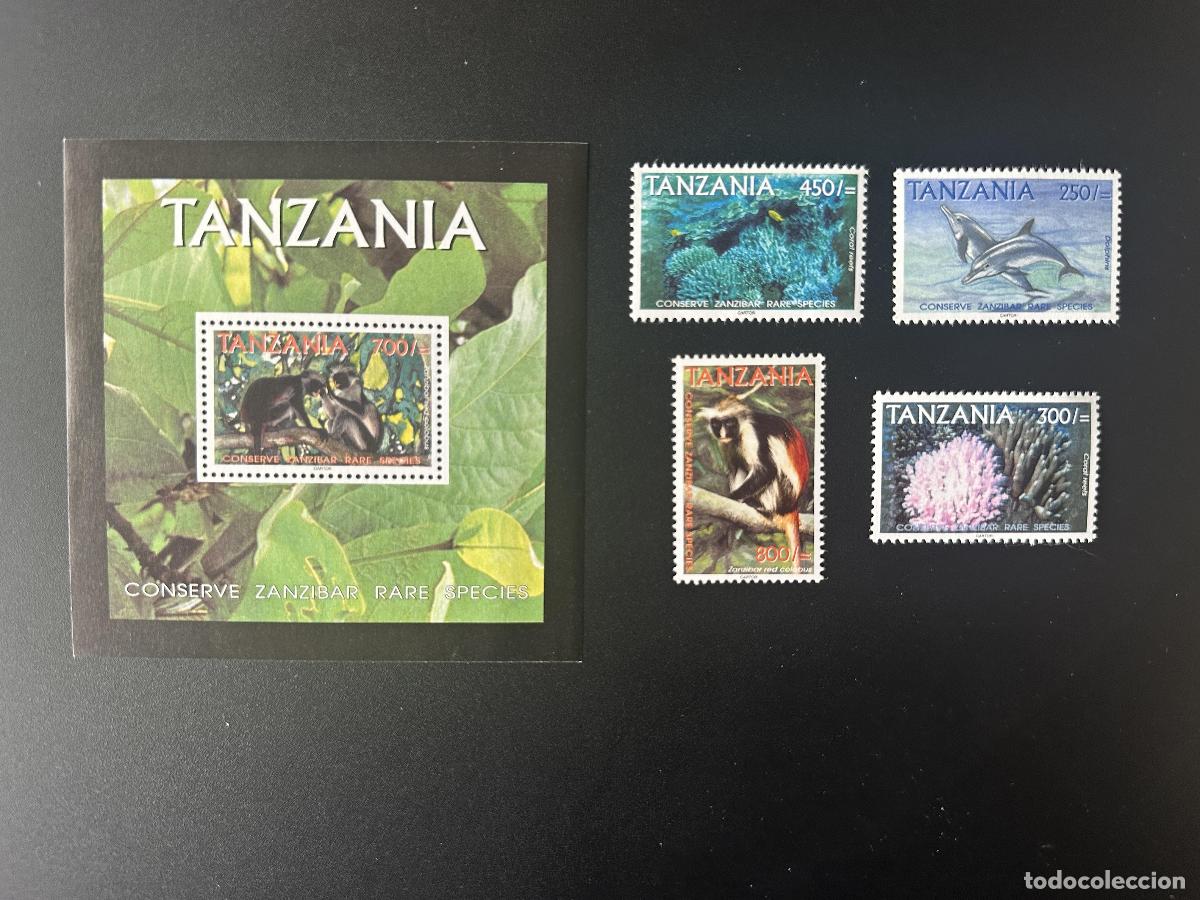 Sellos: Tanzania 2001 Mi. 4031-4034 Bl. 532 Conservaci&oacute;n de Zanz&iacute;bar Especies raras Mono
