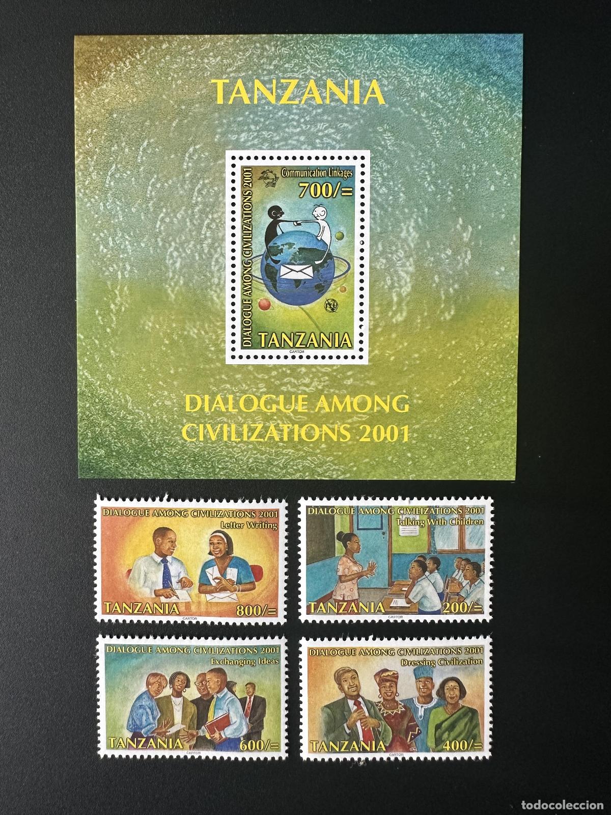 Sellos: Tanzania 2001 Mi. 4036-4039 Bl. 533 Di&aacute;logo Civilizaciones Comunicaci&oacute;n Ni&ntilde;os