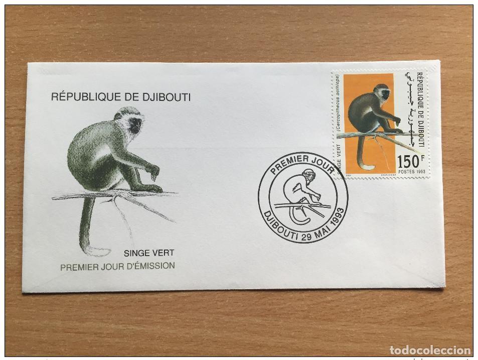 Sellos: Yibuti Dschibuti 1993 FDC Green monkey Affe Ape Mi. 582