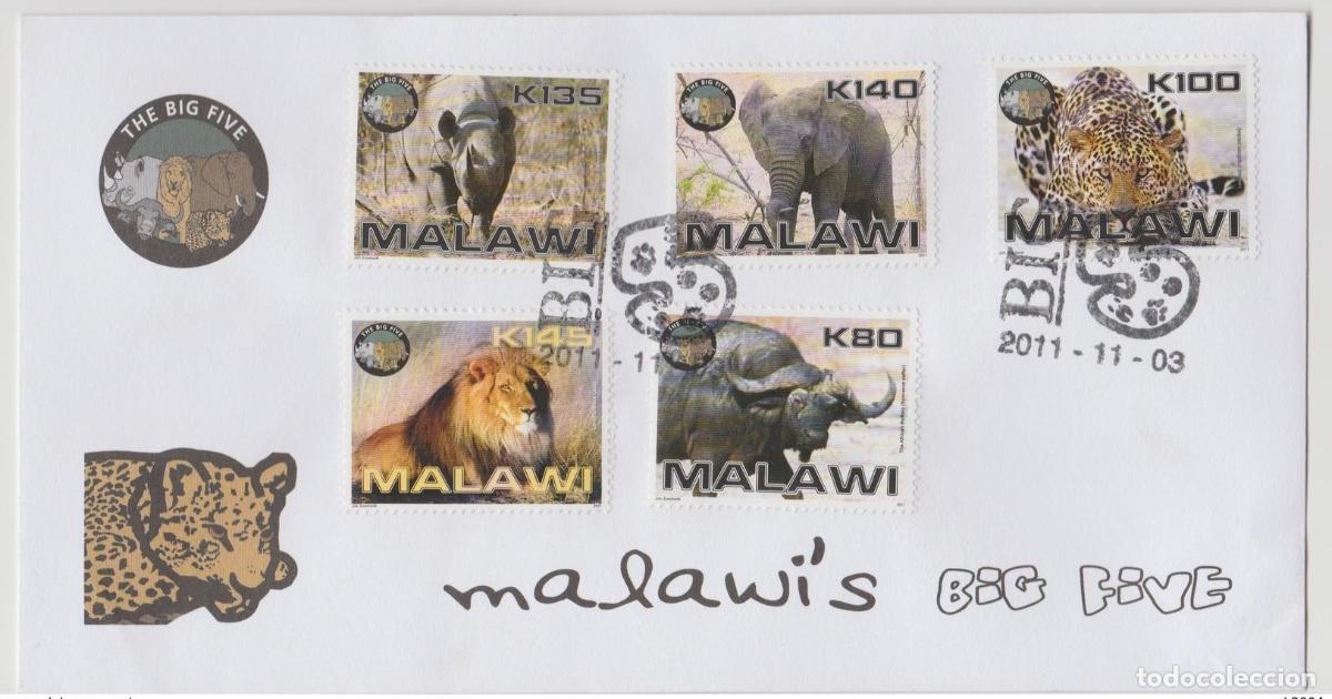Sellos: Malawi 2011: Los cinco grandes leones pantera elefante rinoceronte guepardo d&iacute;a 1 de la FDC