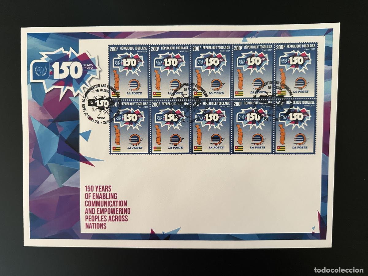 Sellos: Togo 2024 Mi.? Edici&oacute;n conjunta M/S PERF FDC 150 a&ntilde;os UPU Uni&oacute;n Postal Universal