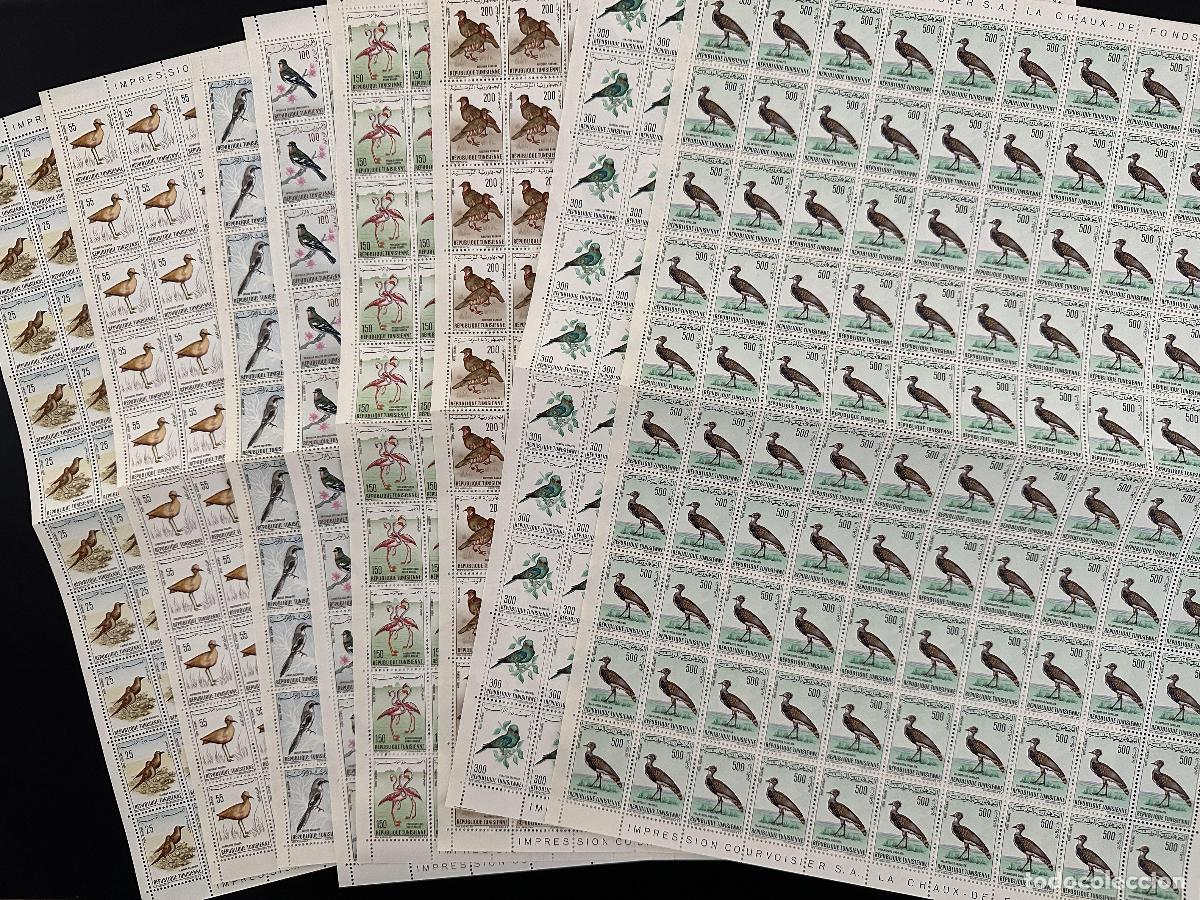 Sellos: T&uacute;nez 1966 Mi. 639 - 642 655 658 l&aacute;mina de cart&oacute;n p&aacute;jaros V&ouml;gel