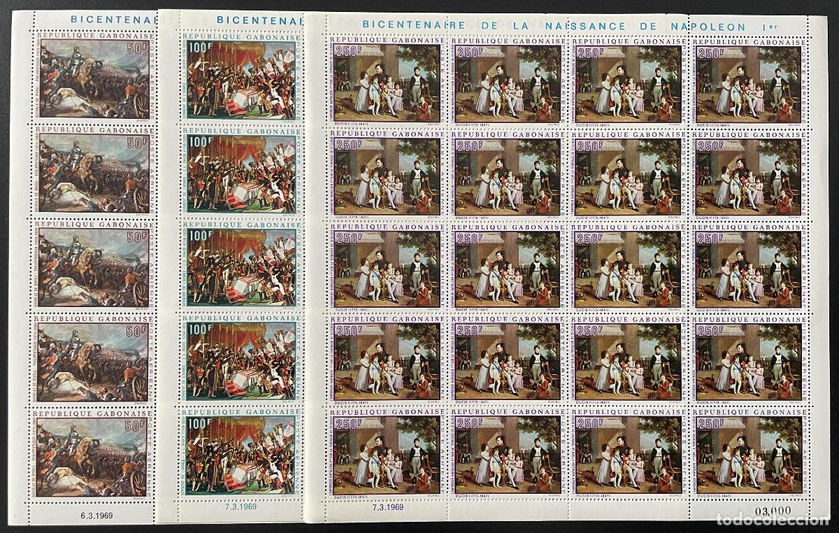 Sellos: Gab&oacute;n 1969 Mi. 330 - 332 placa bicentenario nacimiento Napole&oacute;n Bonaparte