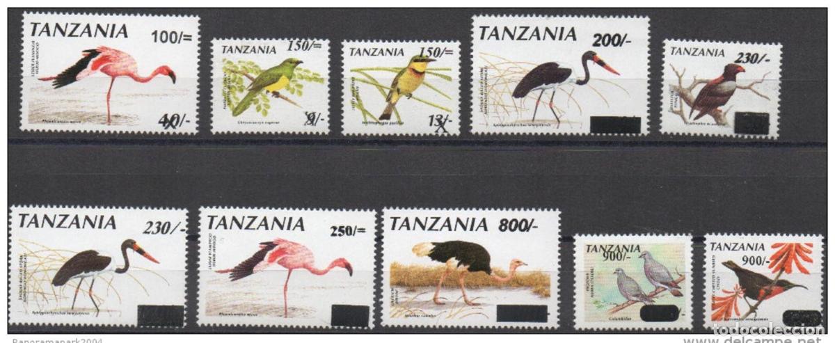 Sellos: Set de sobrecarga V&ouml;gel Sunbird Pigeon Bird Definitives Tanzania 1998-2004 10 V