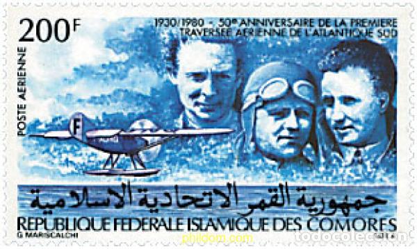 Sellos: 73086 MNH COMORES 1980 50 ANIVERSARIO DE LA TRAVESIA AEREA DEL ATLANTICO NORTE
