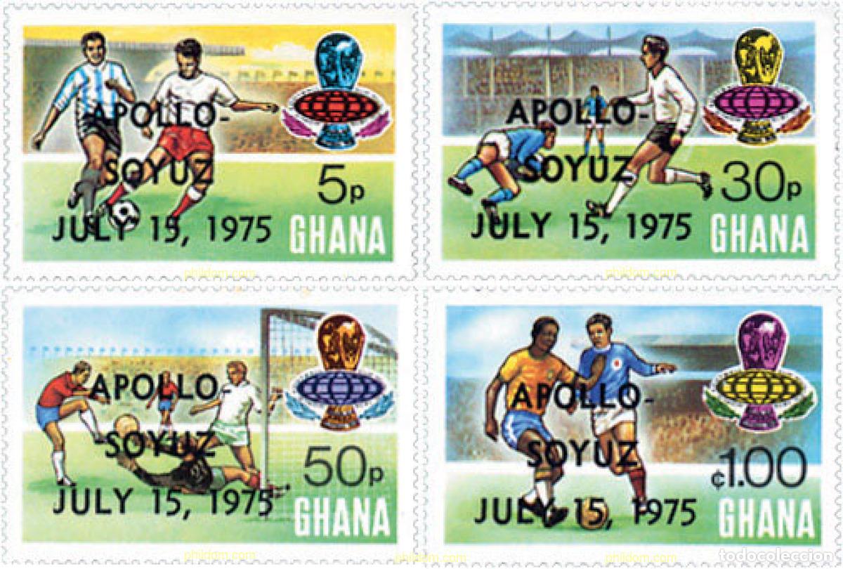 Sellos: 34106 MNH GHANA 1975 OPA DEL MUNDO DE FUTBOL. ALEMANIA-74. COOPERACION ESPACIAL U.R.S.S. - U.S.A.