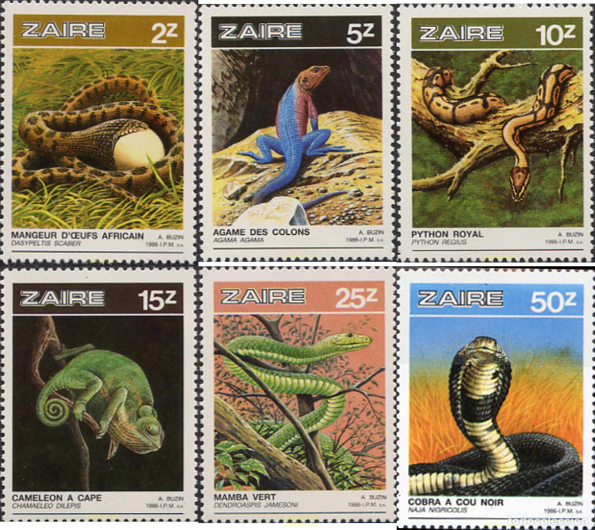 Sellos: 34313 MNH ZAIRE 1987 REPTILES