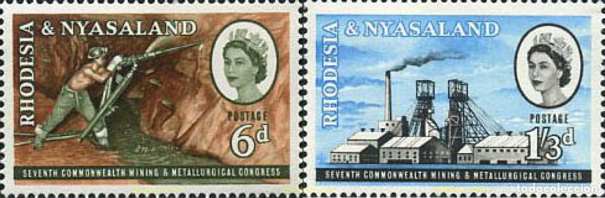 Sellos: 213218 MNH RODESIA Y NYASSALAND 1961 CONGRESO DE MINAS Y METALURGIA