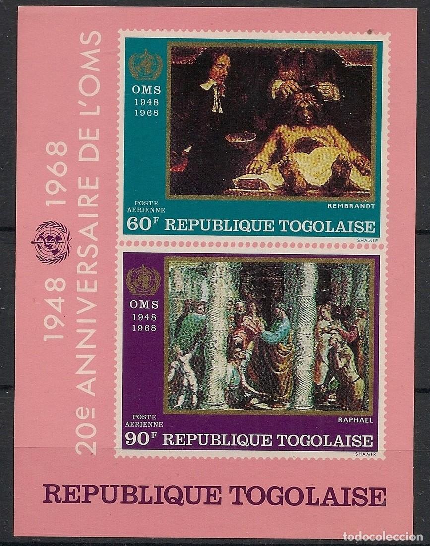 Sellos: TOGO 1968 SHEET MNH 20TH OMS WHO ART PAINTINGS ARTE PINTURAS REMBRANDT RAPHAEL