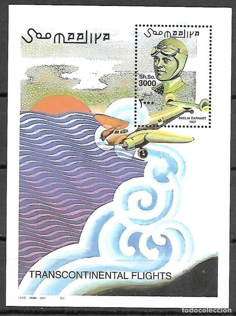 Sellos: SOMALIA 2001 SHEET MNH AMELIA EARHART AVIATORS AVIADORES AVIATION AVIONES PLANES AVIACION