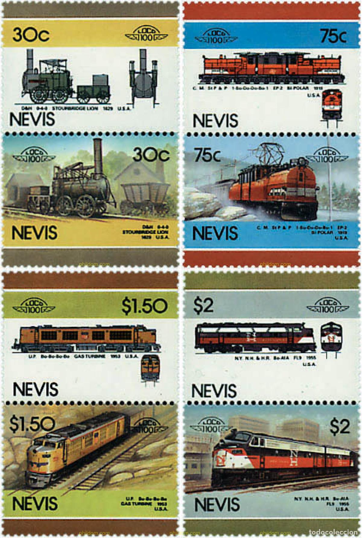 Sellos: 6280 MNH NEVIS 1986 LOCOMOTORAS