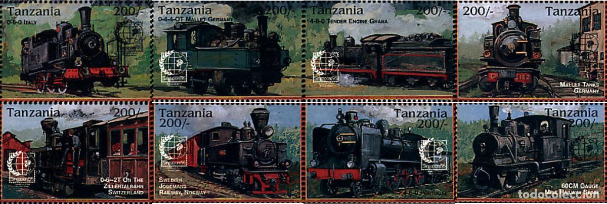 Sellos: 296746 MNH TANZANIA 1995 SINGAPORE 95. EXPOSICION FILATELICA INTERNACIONAL. TRENES