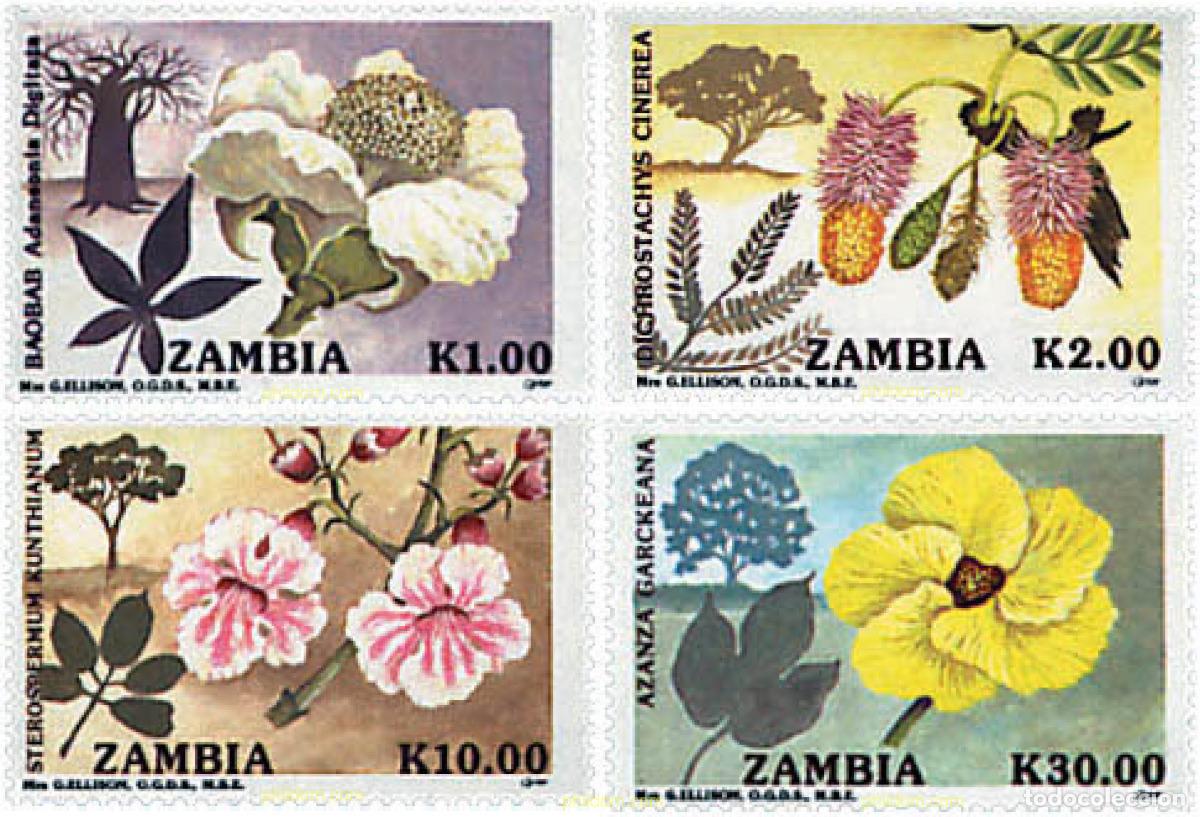 Sellos: 93102 MNH ZAMBIA 1991 ARBOLES Y SUS FLORES