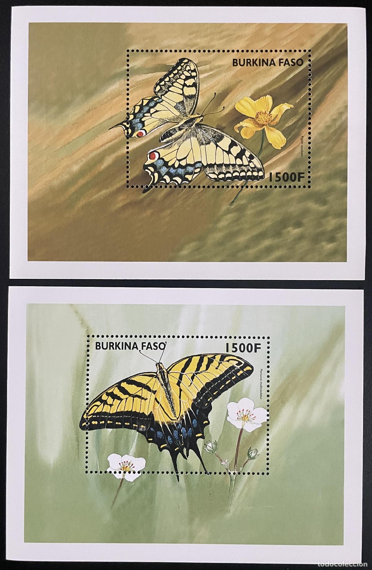 Sellos: Burkina Faso 1998 YT Bl. 68 - 69 mariposas flores naturaleza insectos vida silvestre