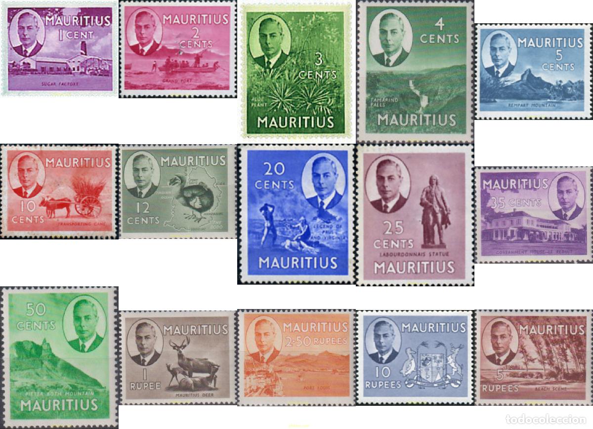 Sellos: 95525 MNH MAURICIO 1950 MOTIVOS VARIOS. REY JORGE VI