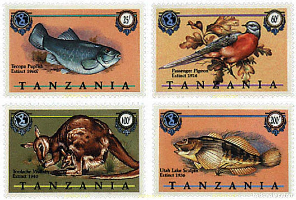 Sellos: 365235 MNH TANZANIA 1990 ANIMALES DESAPARECIDOS