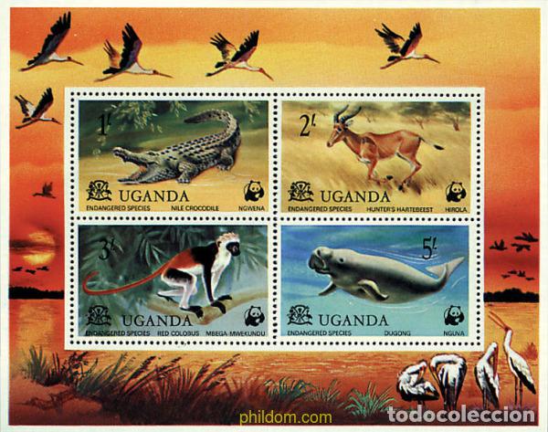 Sellos: 74038 MNH UGANDA 1977 FAUNA EN PELIGRO DE EXTINCION