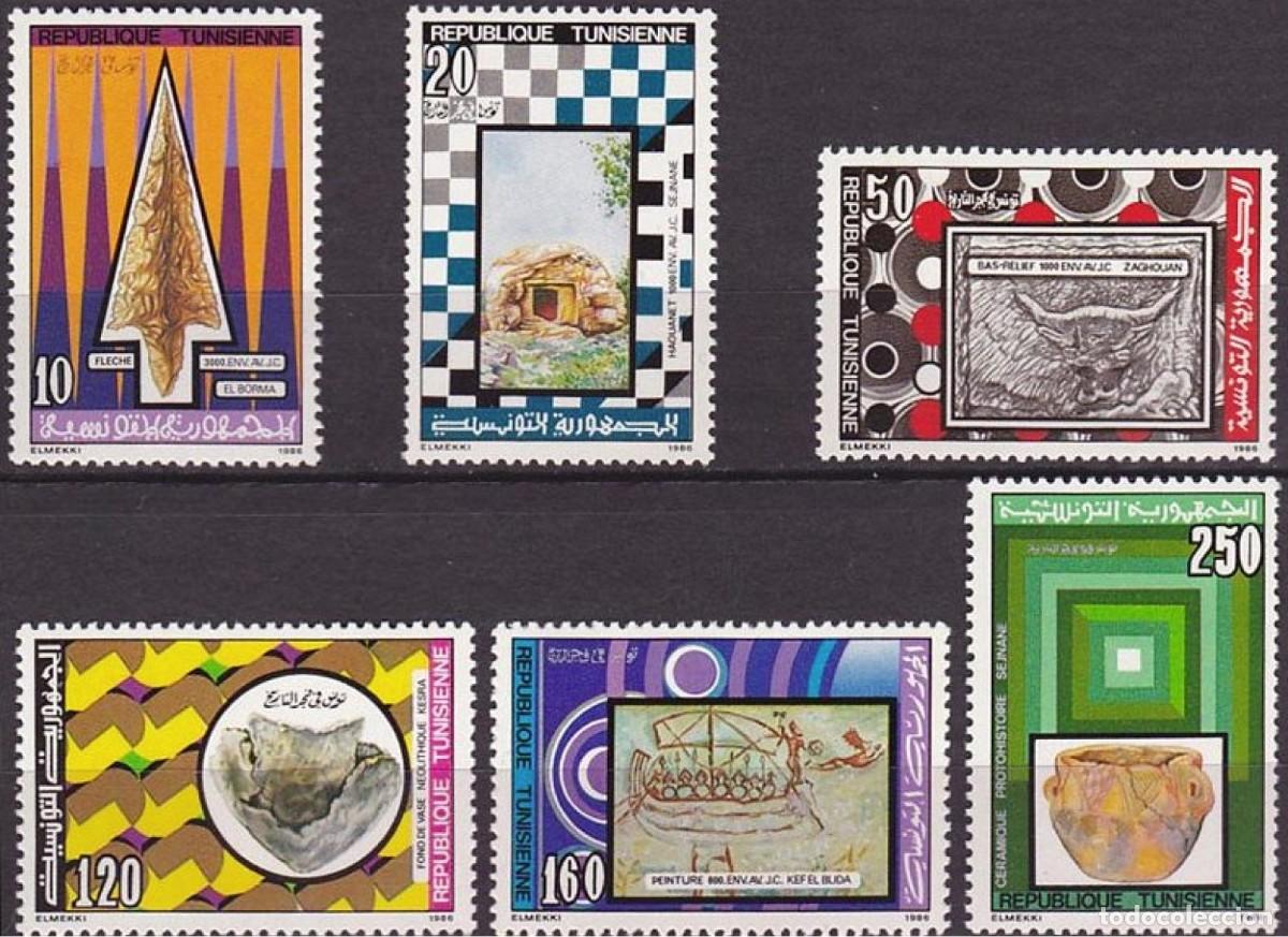Sellos: TUNEZ 1986 SERIE 6 STAMPS MNH HISTORIA PINTURAS RUPESTRES OBJETOS ARQUEOLOGICOS ARQUEOLOGIA