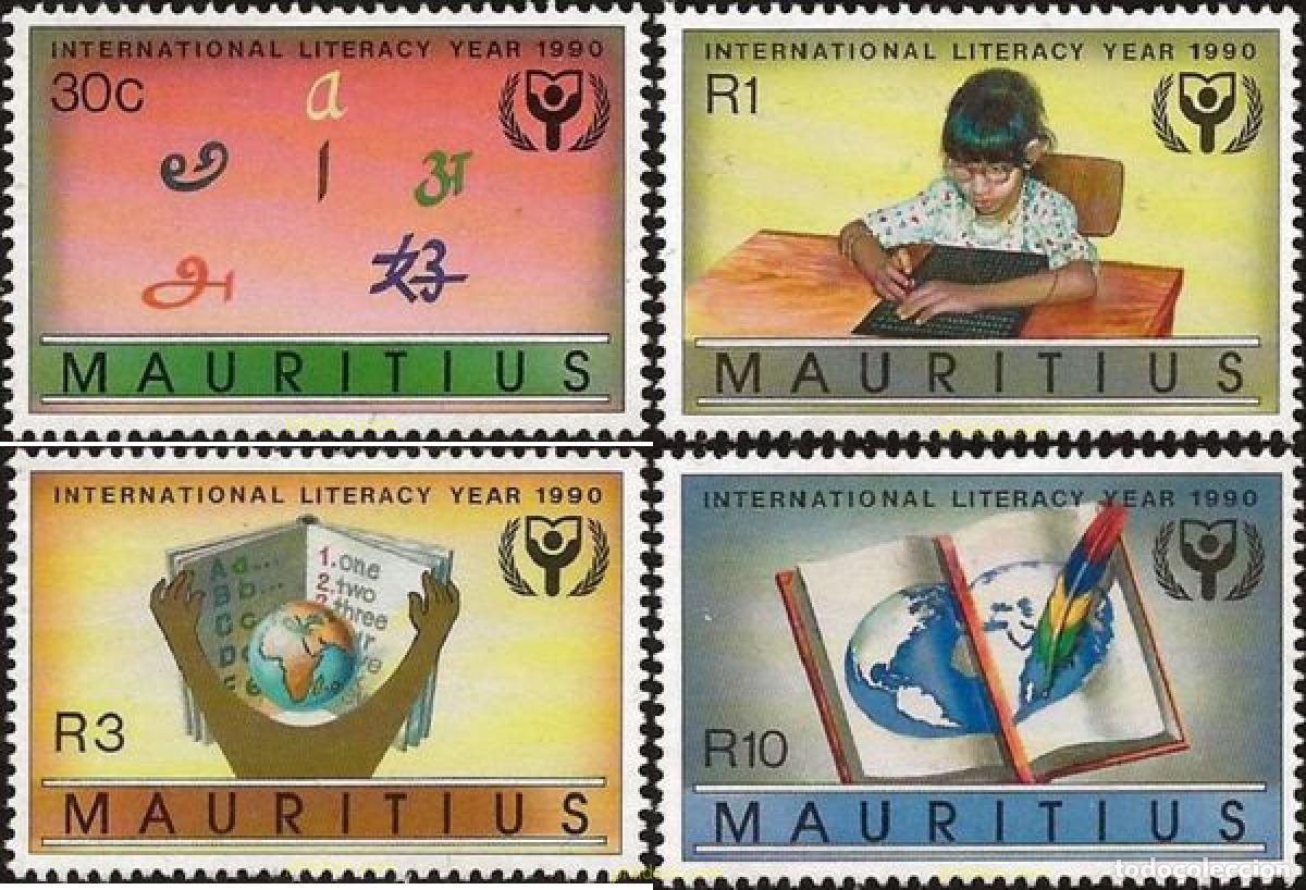 Sellos: 49568 MNH MAURICIO 1990 A&Ntilde;O INTERNACIONAL DE LA ALFABETIZACION