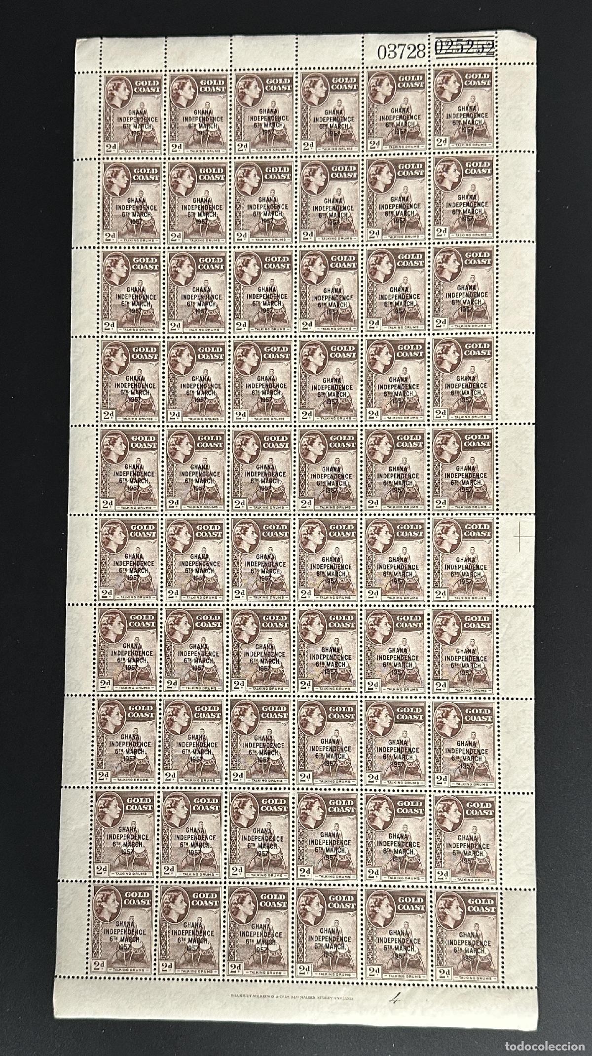 Sellos: Ghana 1957 Mi. 8 tabl&oacute;n sobrecargado Independence Gold Coast Reina Isabel II