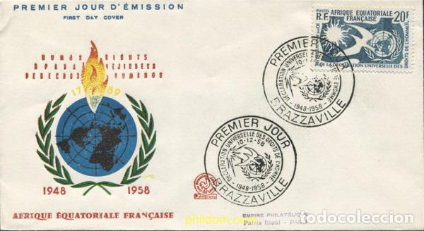 Sellos: 405097 MNH AFRICA ECUATORIAL FRANCESA 1958 10 ANIVERSARIO DE LA DECLARACION DE LOS DERECHOS HUMANOS