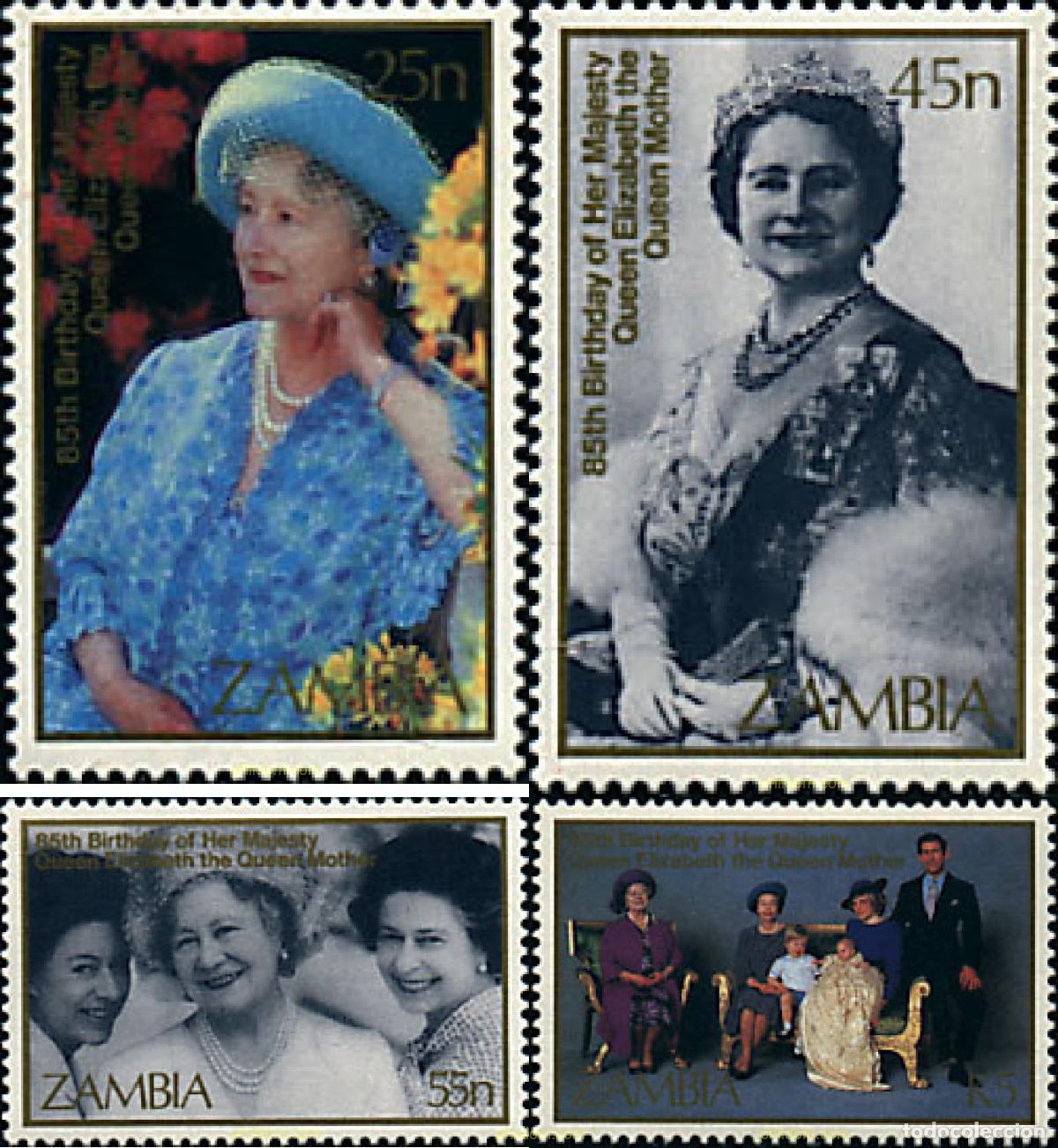 Sellos: 34256 MNH ZAMBIA 1985 85 ANIVERSARIO DE LA REINA MADRE