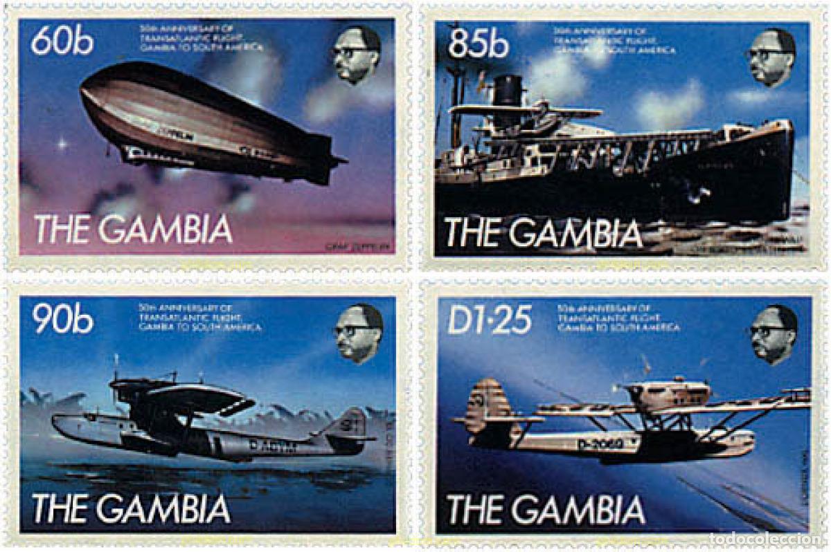 Sellos: 211134 MNH GAMBIA 1984 50 ANIVERSARIO DE LOS VUELOS TRANSATLANTICOS GAMBIA-AMERICA DEL SUR