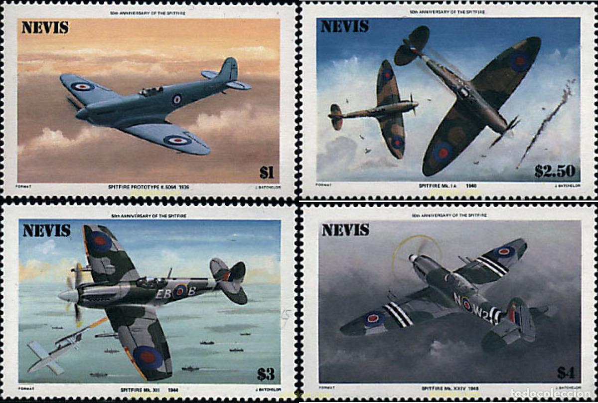Sellos: 153826 MNH NEVIS 1986 50 ANIVERSARIO DEL PRIMER VUELO DEL SPITFIRE